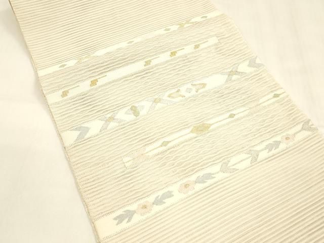 平和屋着物 夏物 絽綴れ 八寸名古屋帯 横段抽象文 金銀糸 正絹 cm