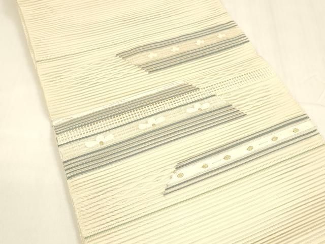 平和屋着物 夏物 絽綴れ 八寸名古屋帯 横段花文 金銀糸 正絹 cm