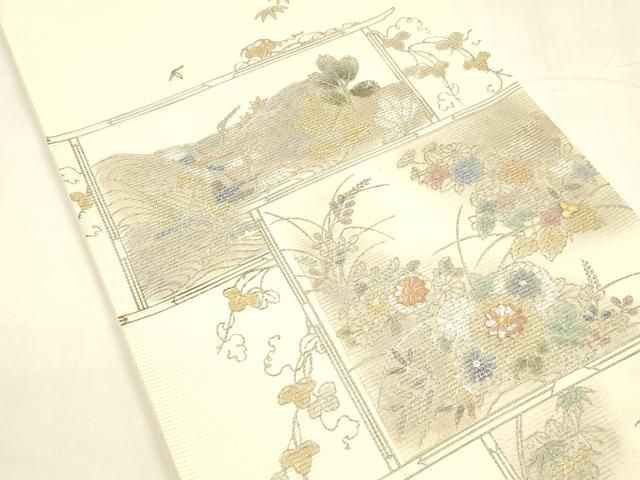 平和屋着物 夏物 太鼓柄袋帯 螺鈿 飛鶴流水草花文 金銀彩 正絹 cm