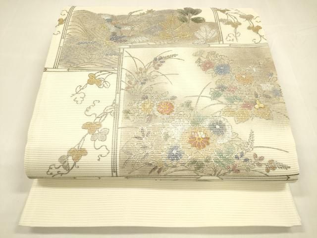 平和屋着物 夏物 太鼓柄袋帯 螺鈿 飛鶴流水草花文 金銀彩 正絹 cm