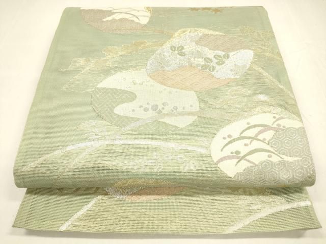 平和屋着物 夏物 六通柄袋帯 貝合わせ流水露芝文 金銀糸 正絹 cm