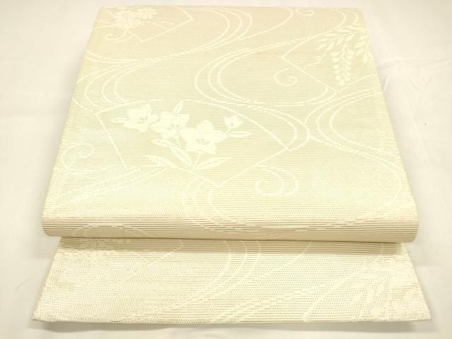 平和屋着物 夏物 六通柄袋帯 流水地紙草花文 金銀糸 正絹 cm