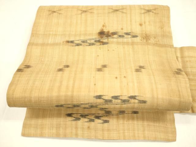 平和屋着物＊夏物　芭蕉布　手積み芭蕉糸100％　九寸名古屋帯　流水抽象文　麻　逸品　DABA0340cm 平和屋着物＊夏物 芭蕉布 手積み芭蕉糸100％ 九寸名古屋帯 流水抽象文