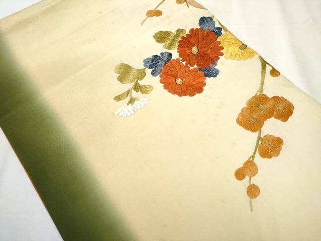 平和屋着物○アンティーク 大正ロマン 丸帯 総手刺繍 駒刺繍 枝花文