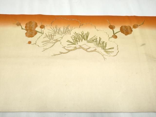 平和屋着物○アンティーク 大正ロマン 丸帯 総手刺繍 駒刺繍 枝花文