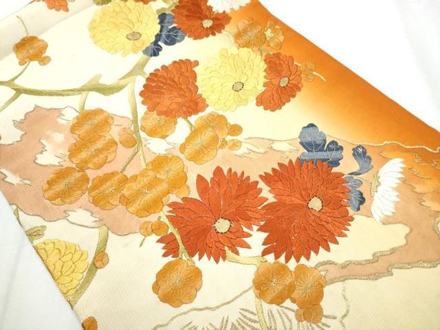 平和屋着物○アンティーク 大正ロマン 丸帯 総手刺繍 駒刺繍 枝花文