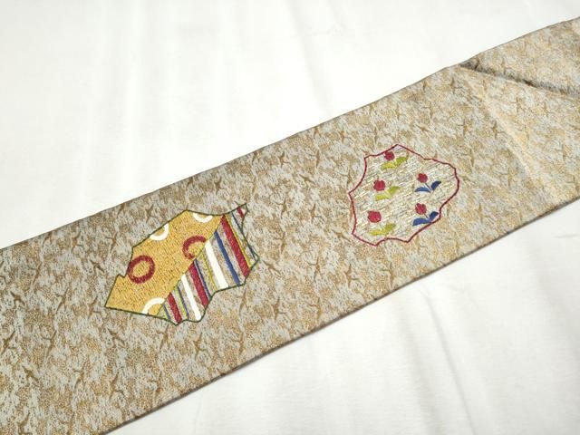  平和屋着物 九寸名古屋帯 総刺繍 花鳥文 金糸 正絹 hy 名古屋帯 帯