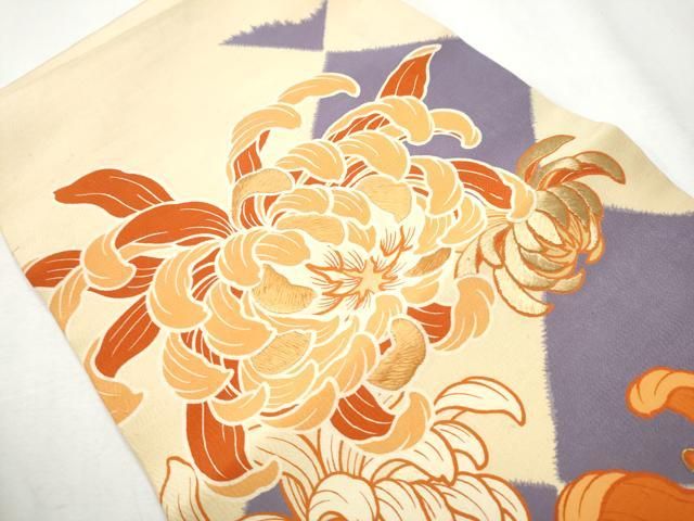 平和屋着物 アンティーク 大正ロマン 丸帯 駒刺繍 乱菊 引き抜き帯 正絹 hy