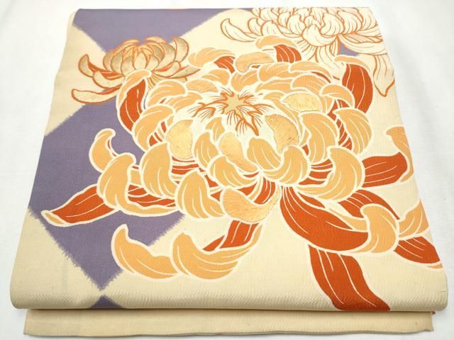 平和屋着物 アンティーク 大正ロマン 丸帯 駒刺繍 乱菊 引き抜き帯 正絹 hy