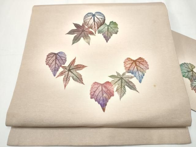 平和屋着物 九寸名古屋帯 作家物 紬地 舞葉文 正絹 hy