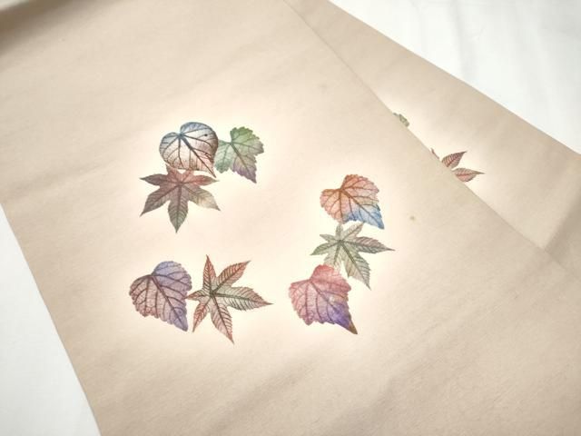 平和屋着物 九寸名古屋帯 作家物 紬地 舞葉文 正絹 hy