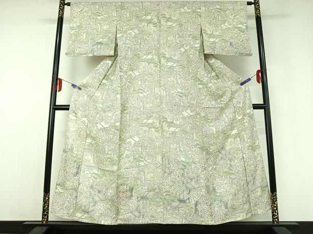 平和屋着物 上質な小紋 単衣 手描き 御所車花文 正絹 jh