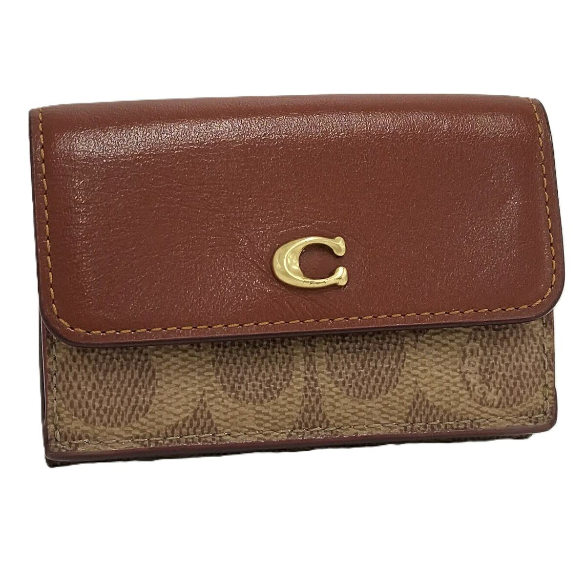 COACH 三つ折り財布 コンパクトウォレット PVC レザー ベージュ系