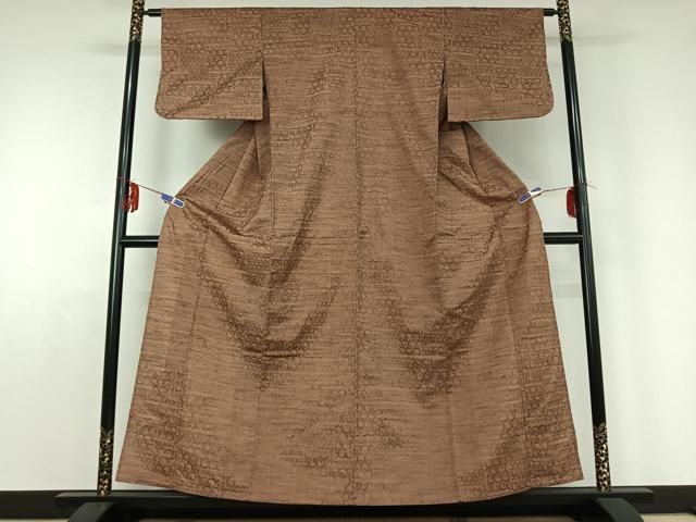 平和屋着物 上質な紬 単衣 唐草文 正絹 jh