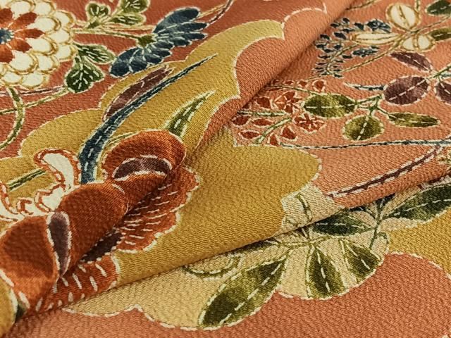 平和屋着物 上質な小紋 単衣 雲取り花文 正絹 jh