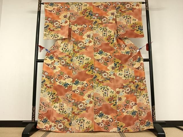 平和屋着物 上質な小紋 単衣 雲取り花文 正絹 jh