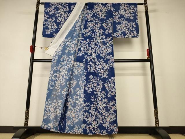  平和屋着物 夏物 小紋 絽 草花文 正絹 jd 小紋 着物