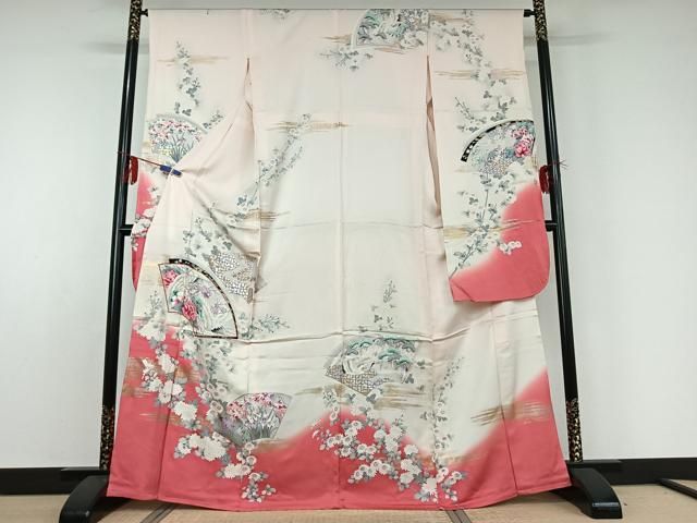 平和屋着物 豪華振袖 単衣 地紙飛鶴花文 暈し染め 金糸 金銀彩 正絹 jh