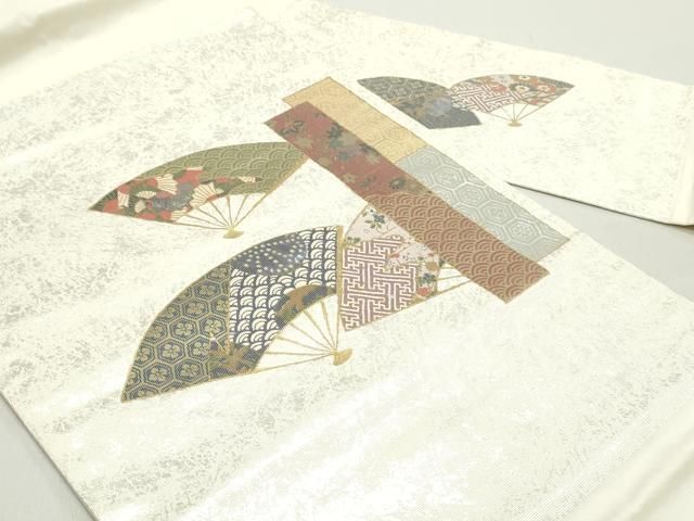 平和屋着物 九寸名古屋帯 螺鈿箔 舞扇吉祥花文 金彩 引箔 正絹 ob