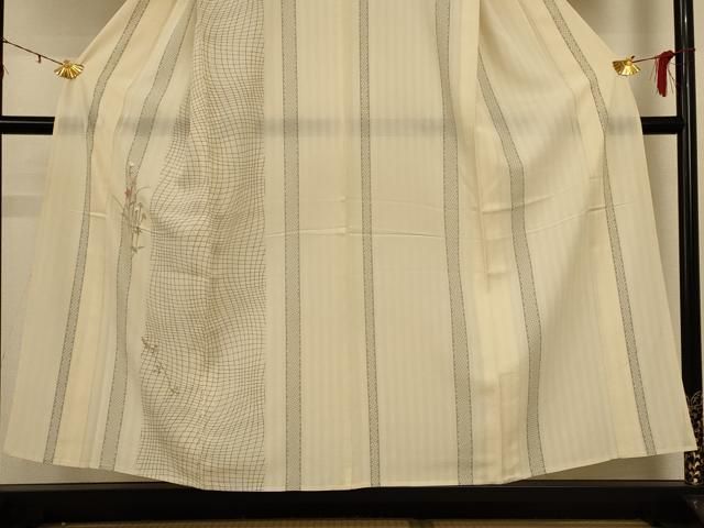 平和屋着物 夏物 小紋 絽 刺繍 草花文 正絹 jd