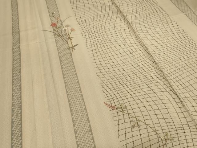  平和屋着物 夏物 小紋 絽 刺繍 草花文 正絹 jd 小紋 着物