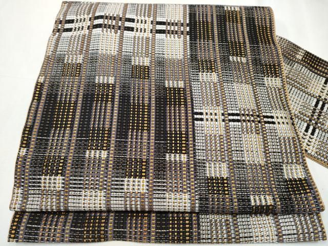 平和屋着物 八寸名古屋帯 格子柄 正絹 hy