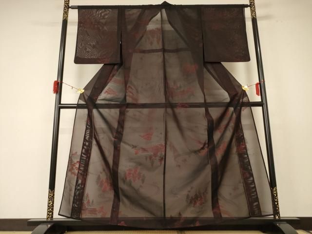 平和屋着物 夏物 小紋 紗 風景文 正絹 jd