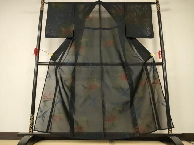 平和屋着物 夏物 小紋 紗 枝葉文 正絹 jd