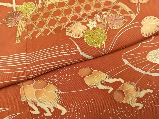  平和屋着物 創業460年 千總 訪問着 駒刺繍 人物風景草花籬文 金彩 三越扱い 正絹 ph 訪問着 付け下げ 着物