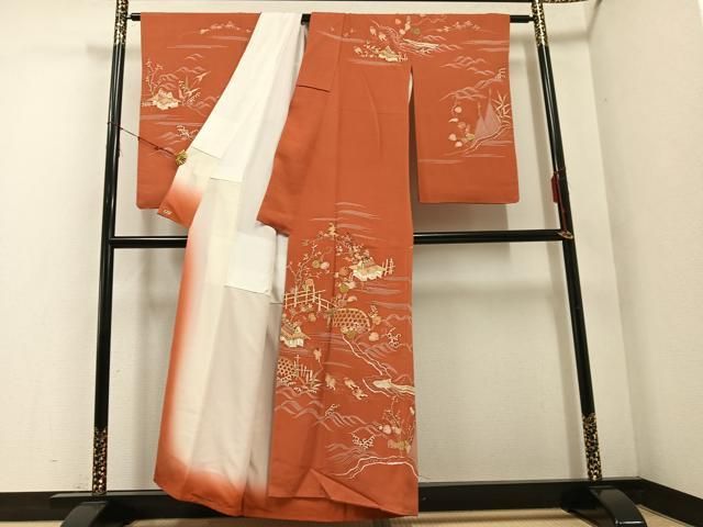 平和屋着物 創業460年 千總 訪問着 駒刺繍 人物風景草花籬文 金彩 三越扱い 正絹 ph