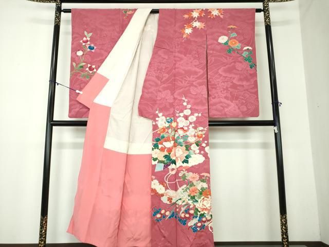 平和屋着物 アンティーク 大正ロマン 訪問着 駒刺繍 吉祥花文 金彩 正絹 ps