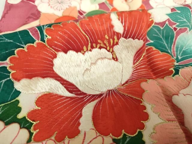  平和屋着物 アンティーク 大正ロマン 訪問着 駒刺繍 吉祥花文 金彩 正絹 ps その他 着物 浴衣