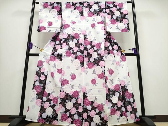 平和屋着物∴夏物　浴衣　薔薇　バラ　銀彩　綿　逸品　CABA0649ng 平和屋着物∴夏物 浴衣 薔薇 バラ 銀彩 綿 逸品 CABA0649ng