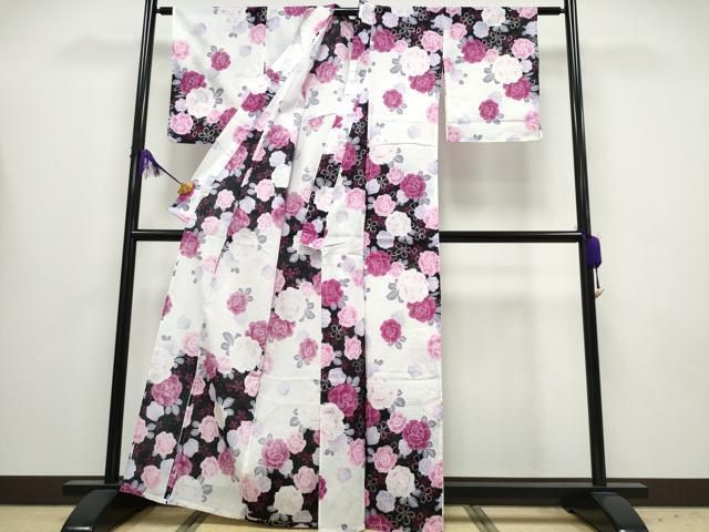 平和屋着物∴夏物 浴衣 薔薇 銀彩 綿 ng