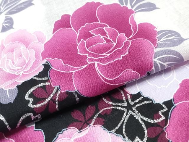 平和屋着物∴夏物　浴衣　薔薇　バラ　銀彩　綿　逸品　CABA0649ng 平和屋着物∴夏物 浴衣 薔薇 バラ 銀彩 綿 逸品 CABA0649ng