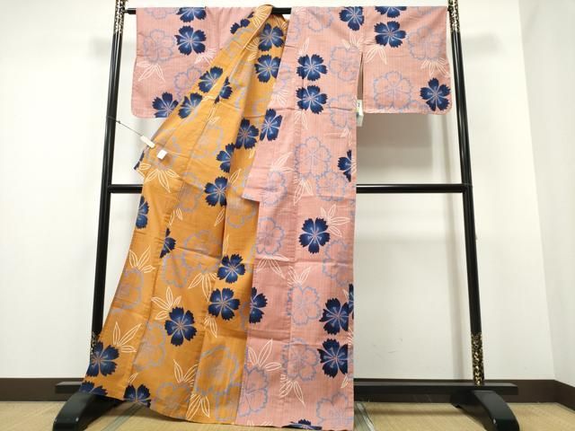 平和屋着物∴夏物 浴衣 リバーシブル 舞花文 鈴乃屋扱い 綿 ng