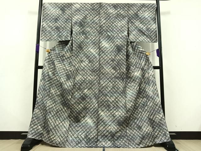 平和屋着物 菅原工房 菅原結作 漢方染紬 単衣 絞り 霞文 正絹 jh