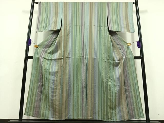 平和屋着物 上質な小紋 単衣 縞 正絹 jh