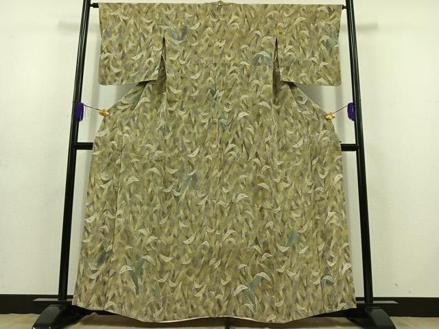 平和屋着物 上質な小紋 単衣 草葉文 鬼しぼ縮緬 正絹 jh