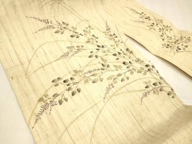 平和屋着物 夏物 九寸名古屋帯 手描き 草葉文 麻 cm