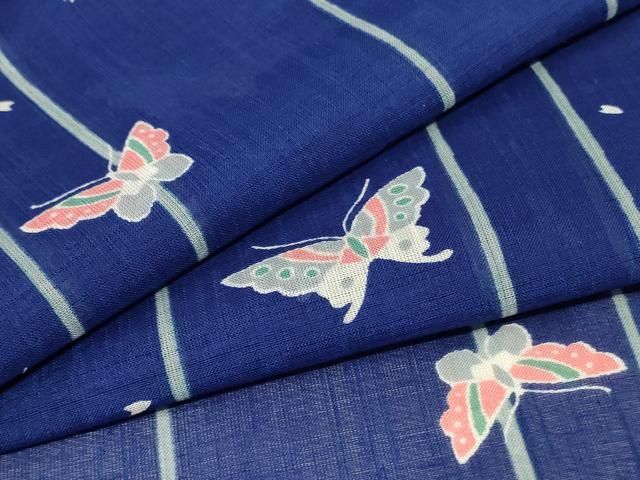 平和屋着物 夏物 小紋 紗 舞蝶文 洗える着物 jd