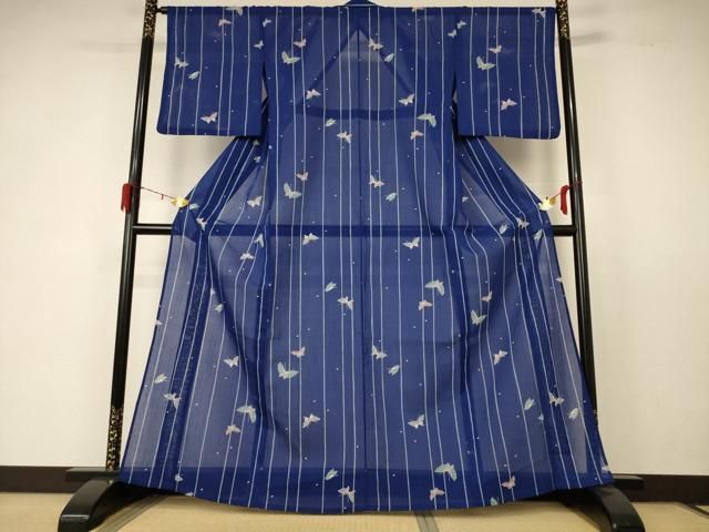 平和屋着物 夏物 小紋 紗 舞蝶文 洗える着物 jd