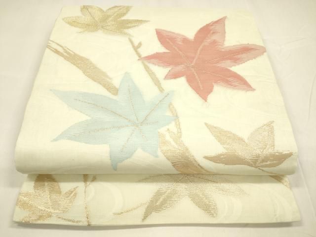 平和屋着物＊夏物　九寸開き名古屋帯　竜田川　金糸　正絹　逸品　DABA0032cm 平和屋着物＊夏物 九寸開き名古屋帯 竜田川 金糸 正絹 逸品 DABA0032cm