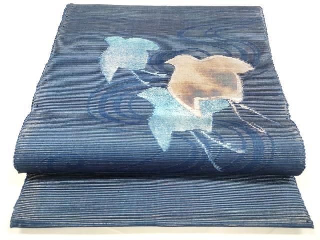 平和屋着物 夏物 八寸名古屋帯 流水千鳥文 銀糸 引箔 正絹 cm