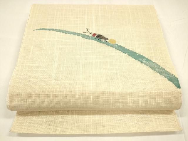 平和屋着物 夏物 八寸名古屋帯 蛍草葉文 cm