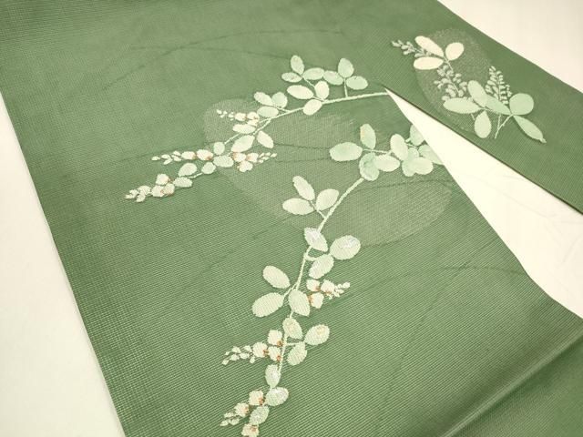 平和屋着物 夏物 九寸名古屋帯 草葉文 金銀糸 正絹 cm