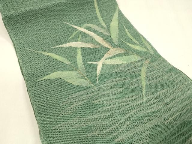 平和屋着物 夏物 八寸名古屋帯 草葉文 銀糸 正絹 cm