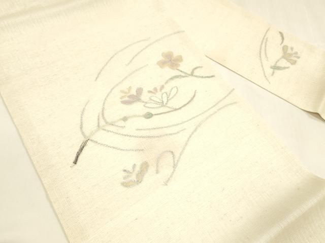 平和屋着物 夏物 九寸名古屋帯 枝花文 銀糸 正絹 cm