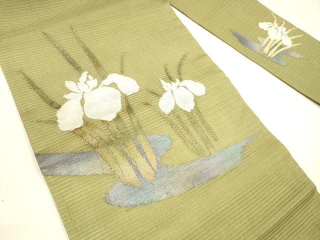 平和屋着物 夏物 九寸名古屋帯 流水杜若 金銀糸 正絹 cm
