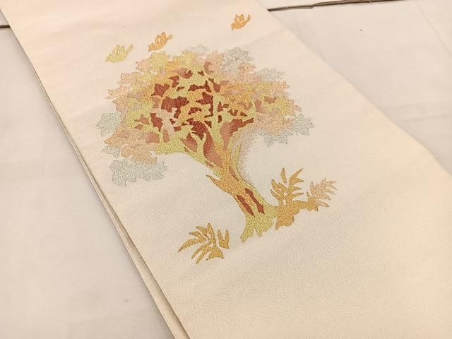 平和屋着物 爪掻き本綴れ 九寸名古屋帯 草木文 金糸 正絹 mz